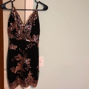 (S) Rose-gold and Black Party Dress